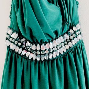 Green Maxi Dress with Crystal Beads